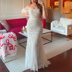 Anthropologie Mila Lace Off-Shoulder White Bridal Wedding Dress WTOO by Waters